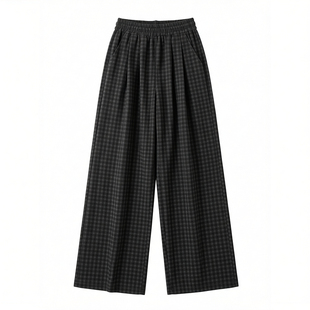 Black gray wide leg checkered pants 黑灰撞色阔腿慵懒风格子裤