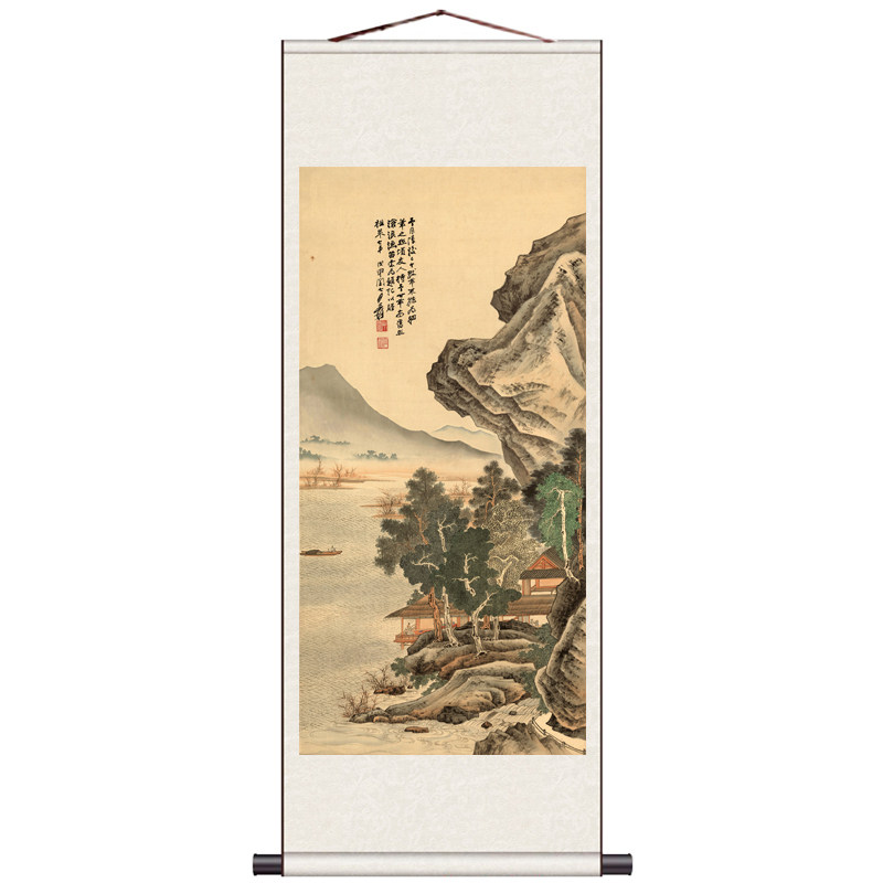 竹林七贤茶楼红日招财西湖山水画