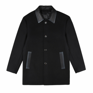 雷迪波尔男装大衣2023秋冬新款绵羊皮翻领羊毛尼中长纯色商务外套