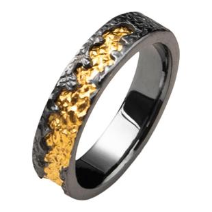 999足银错金原创小众设计冷淡风潮男食指戒个性潮流古法黄金女戒