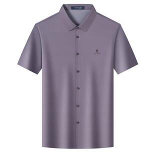 [醋酸桑蚕丝/抗皱透气]梦特娇夏季男士衬衫短袖条纹衬衣免烫抗皱J