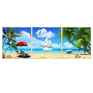 山水风景画客厅沙发背景墙装饰画三联壁画大气自然风景聚宝盆挂画