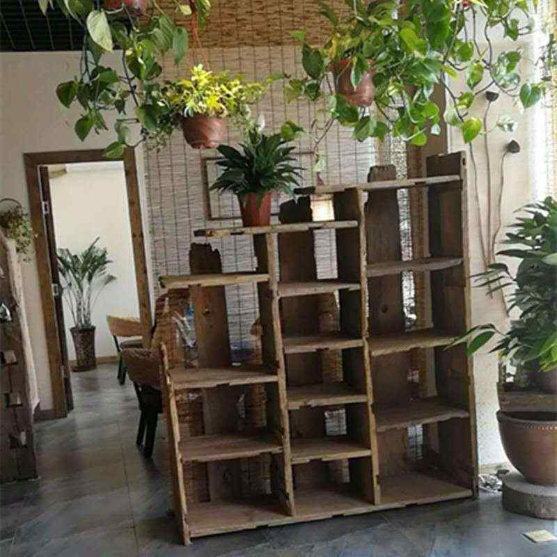 老榆木架子实木书架博古架老门板置物架酒柜隔断花架简约复古怀旧