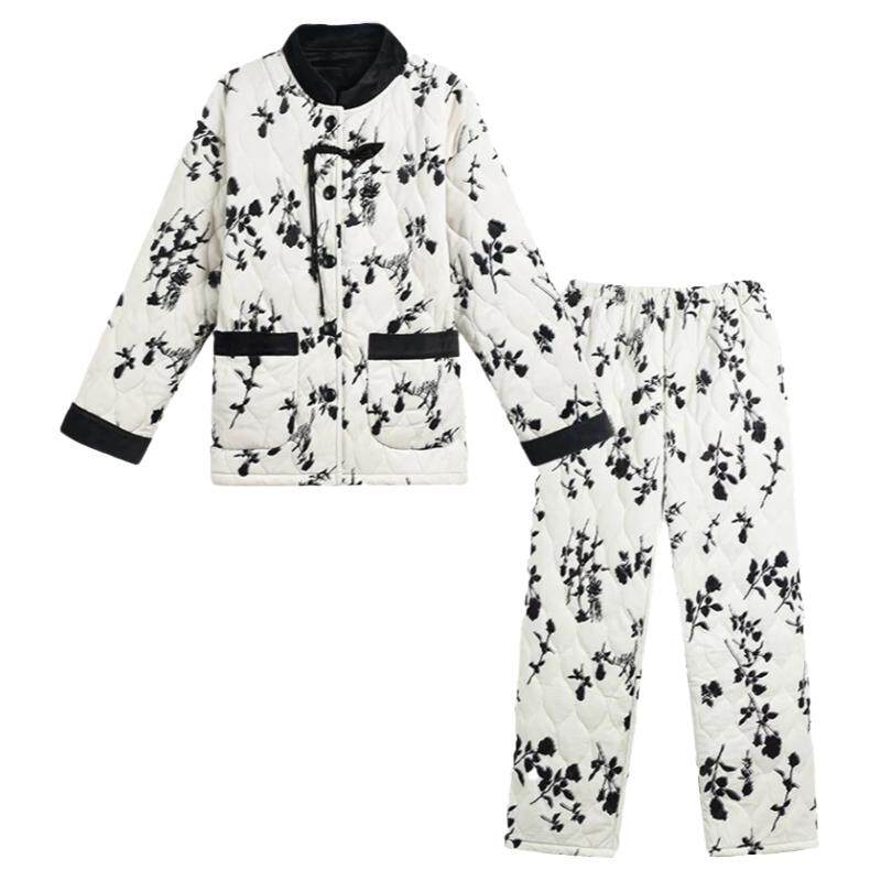 秋冬季新品家居服睡衣两件套女士三层夹棉超厚加绒可外穿长袖外套