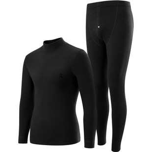 梦特娇蚕丝德绒半高领保暖内衣男士加绒羊绒中领秋衣秋裤套装冬季