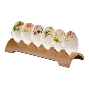 彩色青花瓷茶杯6只装斗笠杯套装功夫茶具品茗杯大号带杯架陶瓷