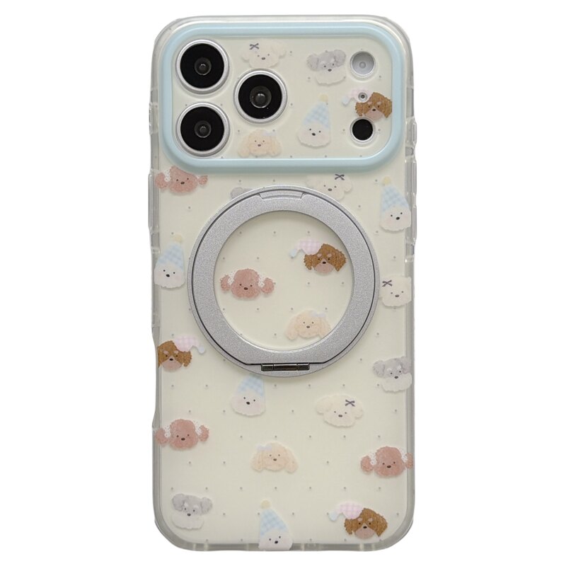 jze可爱波点狗狗头像360旋转支架适用苹果17ProMax手机壳iphone16pro新款17女款15pro超好看14全包防摔手机套