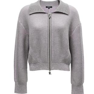 ONLY冬季含绵羊毛翻领长袖落肩开衫针织衫女|12443B008