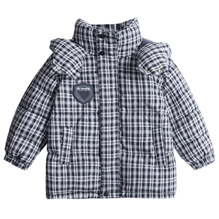 男童冬季韩系90白鸭绒加厚格子羽绒服2025新款儿童冬装防寒外套潮