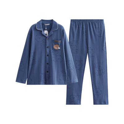 芬腾男士睡衣纯棉布朗熊长袖套装