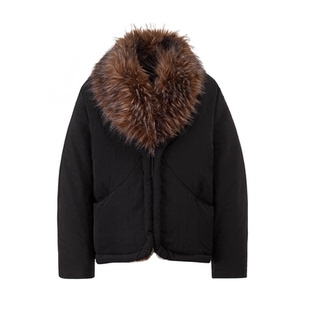 BALIANG「捌樑」 巢'Nest'可拆卸染尖仿狐毛领茧型短款羽绒服外套