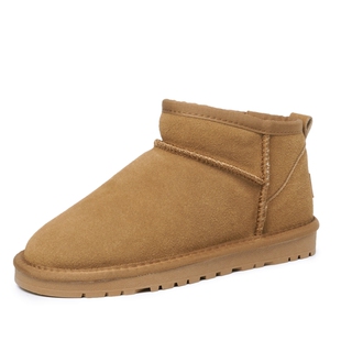 新款周冬雨同款Mini雪地靴牛皮防滑短筒加绒防滑女男冬季大码棉鞋