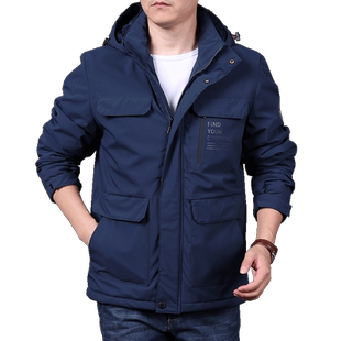 冬季保暖棉服男士加绒加厚冲锋棉袄户外多口袋工装棉衣宽松外套潮
