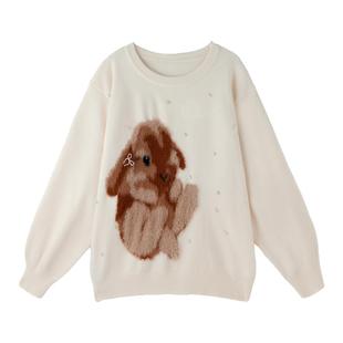 FTT FlyTheTruth 瑞比特白色兔子毛衣女款秋冬宽松可爱套头上衣