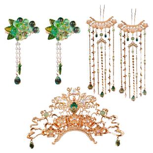 古风汉服头饰清新绿色琉璃发夹流苏发钗步摇明制发冠影楼唐风发饰