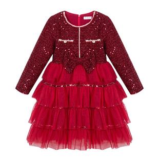 富罗迷女童连衣裙周岁女宝礼服2025冬季新款红色好看洋气公主裙子