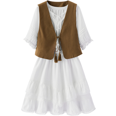 森马两件套马甲蕾丝蛋糕连衣裙女