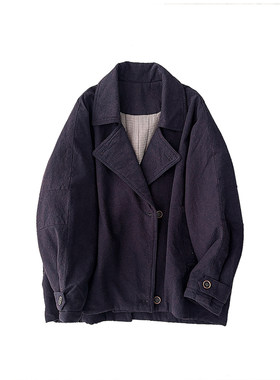 复古风翻领双排扣棉服冬季棉服