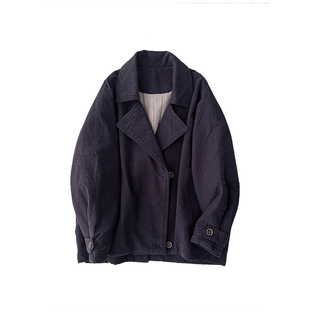 复古风翻领双排扣棉服冬季厚实夹棉过冬外套宽松蝙蝠袖棉衣棉袄