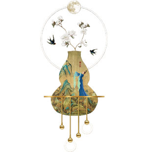 中古风千里江山图发光玄关装饰画LED带灯挂画新中式入户走廊壁画