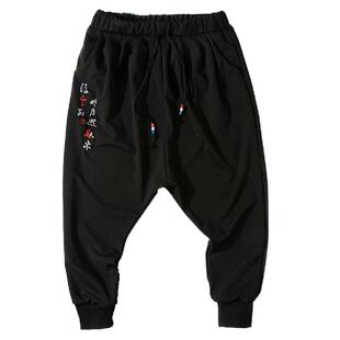吊裆九分裤男垮裤大码小脚大裆裤男夏季休闲裤子男嘻哈宽松哈伦裤