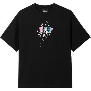 BOYLONDON潮牌短袖男女同款夏季渐变印花圆领黑色T恤N01740