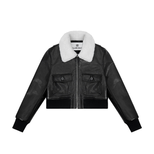 【Designer系列】Called Back毛领皮衣女2025冬季新款夹克短外套