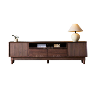 北美黑胡桃木茶几电视柜组合复古风纯实木地柜客厅收纳柜家用原木