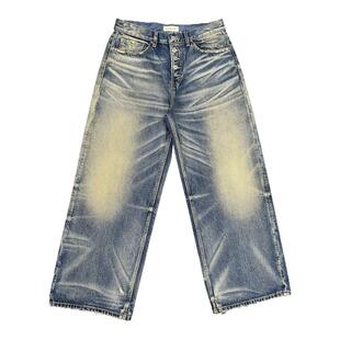 TBR 复古暴风雪花泥染牛王水洗做旧5连扣baggy版型牛仔裤