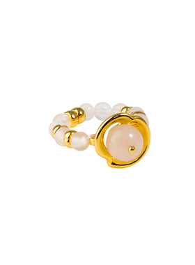 盐岛荷露白玛瑙小珠串珠戒指食指时尚个性高级感金色弹力小众尾戒