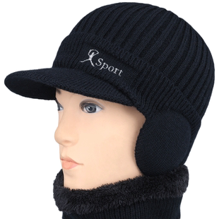 冬天男士帽子爷爷爸爸加绒保暖帽中老年人护耳针织毛线防寒鸭舌帽