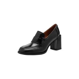 复古高跟玛丽珍单鞋女黑色新款深口粗跟乐福鞋英伦厚底方头小皮鞋