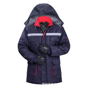 冬季中长款加厚男士棉服防寒保暖反光条电焊棉衣冷库劳保工作棉袄