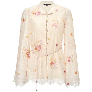 【2件8折】【商场同款】MAXRIENY甜美风欧根纱上衣绣花衬衫女