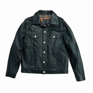 真皮皮衣绵羊皮男日常休闲牛仔上衣507短款夹克柔软撞线外套翻领