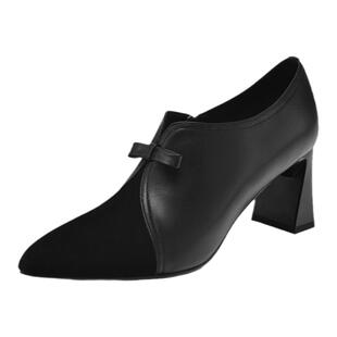 星期六小皮鞋女款2026新款夏季通勤中跟方头系带粗跟黑色工作女鞋