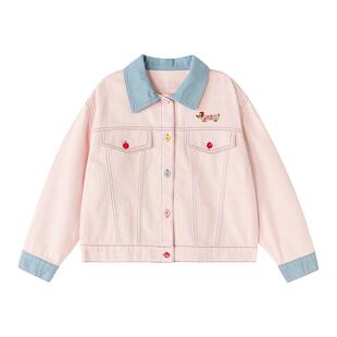 笛莎童装女童牛仔外套春季新款儿童女孩中大童洋气时尚翻领上衣