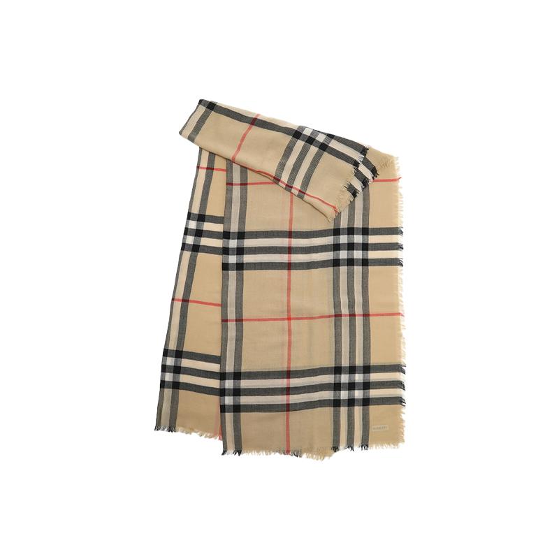 【自营】BURBERRY/博柏利男女通用绵羊毛格子格纹长围巾披肩装饰