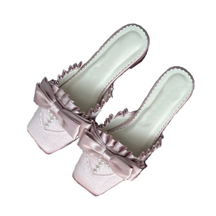 塞壬之歌粉紫色交叉绑带单鞋粗跟芭蕾风半拖穆勒鞋仙女lolita单鞋