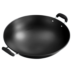 无涂层炒菜锅老式圆底双耳一体锅家用不粘铁锅不生锈燃气灶专用锅