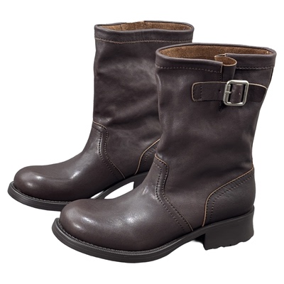 欧货真皮爆款女靴2025年新款厚底粗跟复古骑士靴欧洲站中筒马丁靴