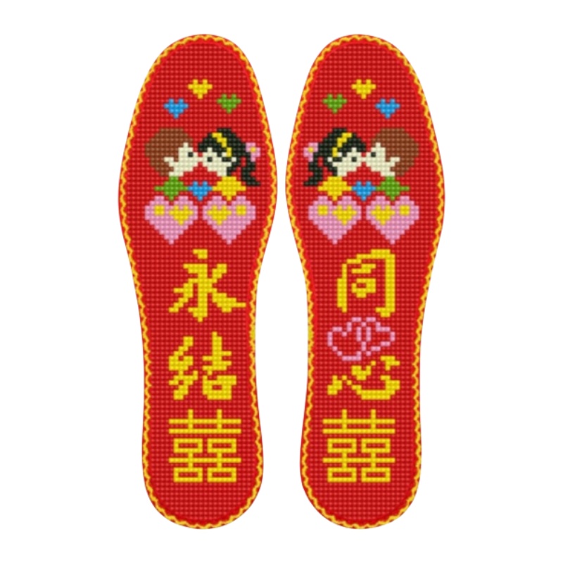 喜庆七层棉布花边十字绣针孔吸汗透气男女刺绣半成品防臭鞋垫
