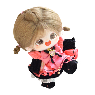 原创现货可爱棉花娃娃20cm娃衣魔法小喵粉黑连衣裙lolita玩偶衣服