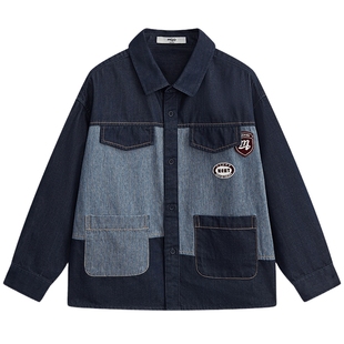 MQD童装男童夹棉牛仔衬衫秋冬款宝宝儿童牛仔拼接夹棉衬衣外套