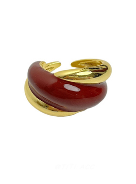 韩系ins风安可拉红撞色滴釉戒指女小众设计轻奢时髦开口戒食指戒