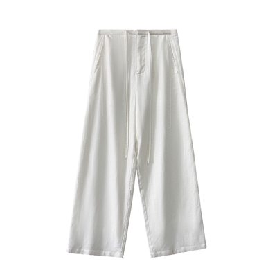白色天丝亚麻女夏薄款透气阔腿裤