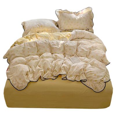 公主风花边床上四件套纯棉全棉2025新款双层纱床单被套宿舍三件套