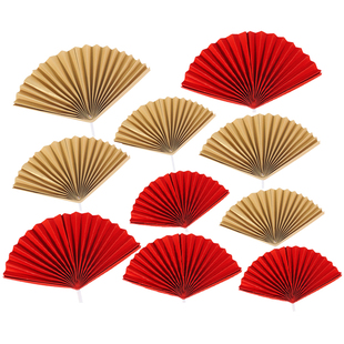 中国风半圆折扇太阳花生日蛋糕装饰老人祝寿插件烫金红色扇子插牌