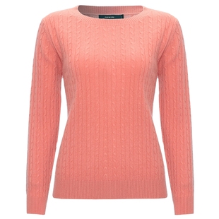 皮皮狗新款圆领纯羊绒衫女复古时髦绞花女针织打底套头衫毛衣