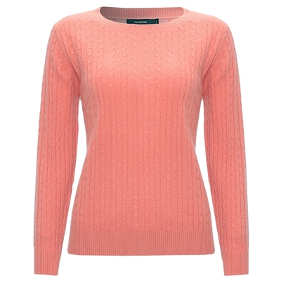 皮皮狗圆领绞花女士打底羊绒衫